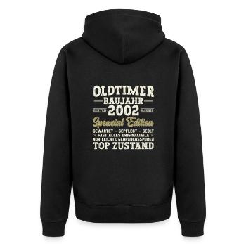 Vintage 2002 - Legendary Birth Year - Unisex Premium Bio Zip Hoodie - Schwarz - Hinten - Nico (187cm)