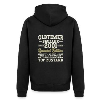 Vintage Born Legends 2001 - Unisex Premium Bio Zip Hoodie - Schwarz - Hinten - Nico (187cm)