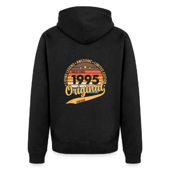 Legendary 1995 Vintage Birthday Tee - Unisex Premium Bio Zip Hoodie - Schwarz - Hinten - Nico (187cm)