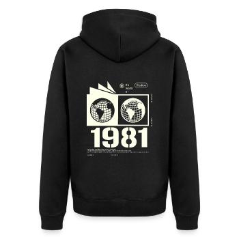 Vintage 1981 Retro Birthday Gift 1981 - Unisex Premium Organic Zip Hoodie - black - Back - Nico (187cm)