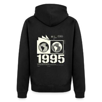 Jahrgang 1995 Retro Geburtstag Geschenk 1995 - Unisex Premium Bio Zip Hoodie - Schwarz - Hinten - Nico (187cm)
