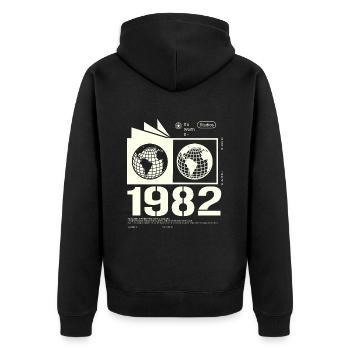 Vintage, 1982, Rétro, Cadeau d’anniversaire, 1982 - Veste à capuche bio Premium Unisexe - noir - Dos - Nico (187cm)