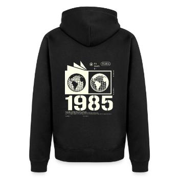 Jahrgang 1985 Retro Geburtstag Geschenk 1985 - Unisex Premium Bio Zip Hoodie - Schwarz - Hinten - Nico (187cm)