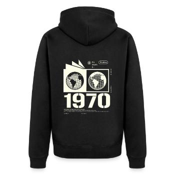 Jahrgang 1970 Retro Geburtstag Geschenk 1970 - Unisex Premium Bio Zip Hoodie - Schwarz - Hinten - Nico (187cm)