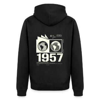 Jahrgang 1957 Retro Geburtstag Geschenk 1957 - Unisex Premium Bio Zip Hoodie - Schwarz - Hinten - Nico (187cm)