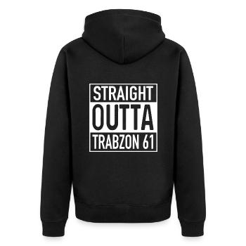 Straight OUTTA Trabzon 61 - Unisex Premium Bio Zip Hoodie - Schwarz - Hinten - Nico (187cm)