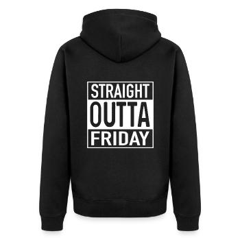 Straight OUTTA Friday - Unisex Premium Bio Zip Hoodie - Schwarz - Hinten - Nico (187cm)
