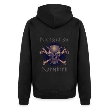 Victory or Valhalla in nordischen Runen - Unisex Premium Bio Zip Hoodie - Schwarz - Hinten - Nico (187cm)