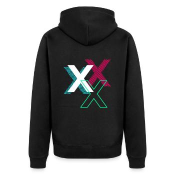 X Buchstabe - Unisex Premium Bio Zip Hoodie - Schwarz - Hinten - Nico (187cm)