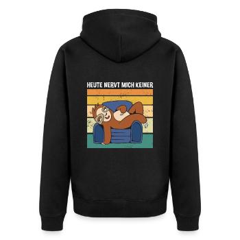 Heute Nervt Mich Keiner Süßes Faultier - Unisex Premium Bio Zip Hoodie - Schwarz - Hinten - Nico (187cm)