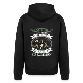 Wandern ist mein weg um zur ruhe zu kommen - Berge - Unisex Premium Bio Zip Hoodie - Schwarz - Hinten - Nico (187cm)