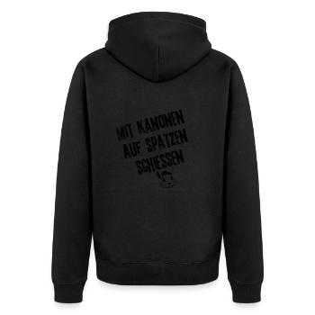 Spatzen-Kanonade Kollektion | Redewendung - Unisex Premium Bio Zip Hoodie - Schwarz - Hinten - Nico (187cm)