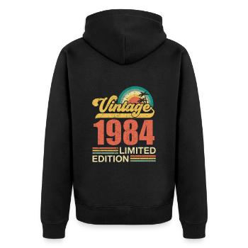 Jahrgang 1984 limitierte Auflage - 1984 Geburtstagsgeschenk - Unisex Premium Bio Zip Hoodie - Schwarz - Hinten - Nico (187cm)