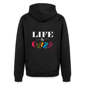 Life is crazy - Unisex Premium Organic Zip Hoodie - black - Back - Nico (187cm)