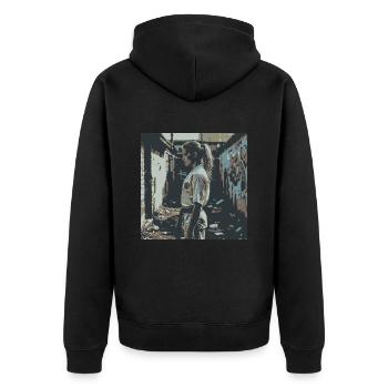 Focus - Streetfight - Unisex Premium Organic Zip Hoodie - black - Back - Nico (187cm)