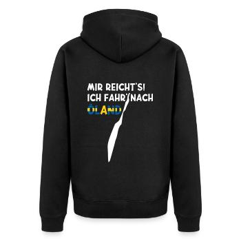 MIR REICHT'S ICH FAHR' NACH ÖLAND Schweden Insel - Unisex Premium Bio Zip Hoodie - Schwarz - Hinten - Nico (187cm)