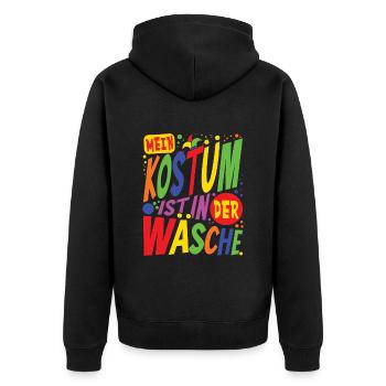 Mein Kostüm ist in der Wäsche Karneval - Unisex Premium Bio Zip Hoodie - Schwarz - Hinten - Nico (187cm)