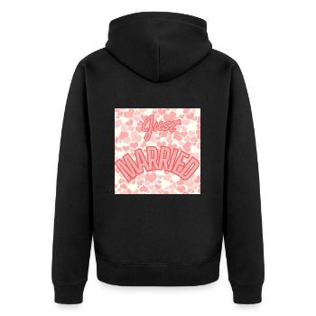 ICH HABE GERADE GEHEIRATET. Junggesellinnenabschied. HEILIGER VALENTINSTAG. PAAR - Unisex Premium Bio Zip Hoodie - Schwarz - Hinten - Nico (187cm)