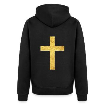 Christian Cross Symbol of Faith and Protection - Unisex Premium Organic Zip Hoodie - black - Back - Nico (187cm)
