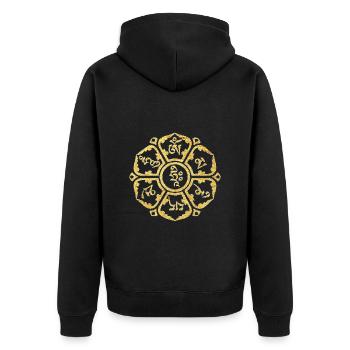 Om Mani Padme Hum Spirituelles Schutzmantra - Unisex Premium Bio Zip Hoodie - Schwarz - Hinten - Nico (187cm)