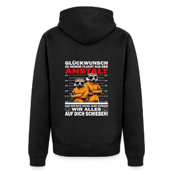 Glückwunsch zur Flucht aus der Anstalt Jobwechsel - Unisex Premium Bio Zip Hoodie - Schwarz - Hinten - Nico (187cm)