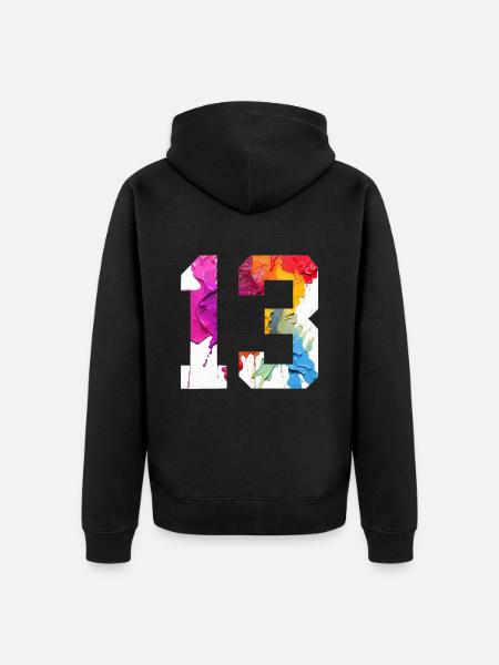 NÚMERO DE COLOR 13 COLORIDO 13º CUMPLEAÑOS - Chaqueta con capucha prémium ecológica unisex - negro