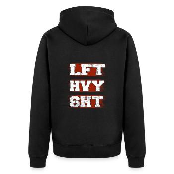 LFT HVY SHT Fitness Gym Bodybuilding - Unisex Premium Bio Zip Hoodie - Schwarz - Hinten - Nico (187cm)