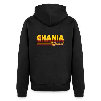 Chania: design rétro méditerranéen - Veste à capuche bio Premium Unisexe - noir - Dos - Nico (187cm)