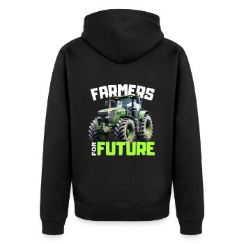 Bauern Demo Proteste 2024 Spruch Farmers for Futur - Unisex Premium Bio Zip Hoodie - Schwarz - Hinten - Nico (187cm)