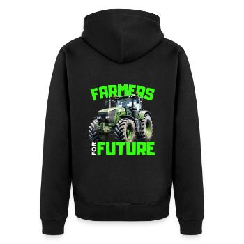 Bauern Demo Proteste 2024 Spruch Farmers for Futur - Unisex Premium Bio Zip Hoodie - Schwarz - Hinten - Nico (187cm)