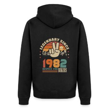 moto anniversaire né en 1982 motard 40 ans - Veste à capuche bio Premium Unisexe - noir - Dos - Nico (187cm)