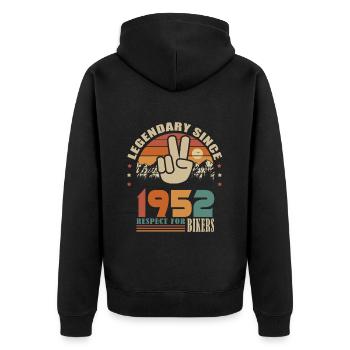 moto anniversaire né en 1952 motard 70 ans - Veste à capuche bio Premium Unisexe - noir - Dos - Nico (187cm)