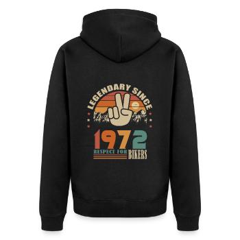 moto anniversaire né en 1972 motard 51 ans - Veste à capuche bio Premium Unisexe - noir - Dos - Nico (187cm)