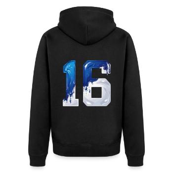 NR. 16 NUMMER 16 BLAU WEIß 16. GEBURTSTAG - Unisex Premium Bio Zip Hoodie - Schwarz - Hinten - Nico (187cm)