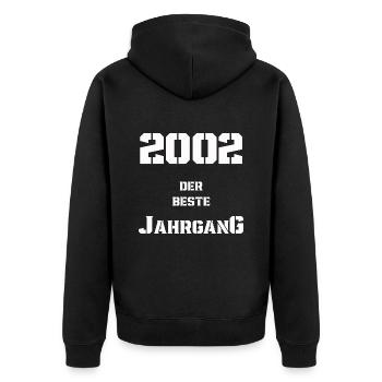 2002 Jahrgang - Unisex Premium Bio Zip Hoodie - Schwarz - Hinten - Nico (187cm)