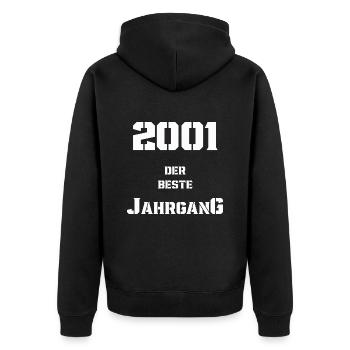 2001 Jahrgang - Unisex Premium Bio Zip Hoodie - Schwarz - Hinten - Nico (187cm)