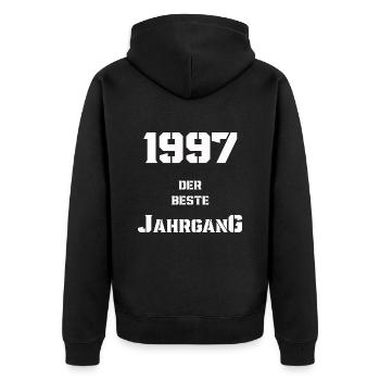 1997 Jahrgang - Unisex Premium Bio Zip Hoodie - Schwarz - Hinten - Nico (187cm)