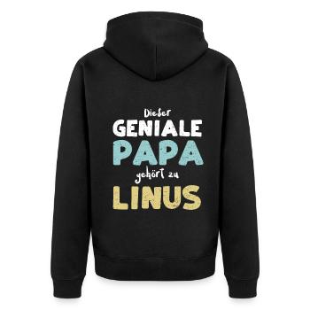 Dieser Geniale Papa Gehört Zu Linus - Unisex Premium Bio Zip Hoodie - Schwarz - Hinten - Nico (187cm)