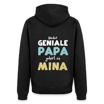 Dieser Geniale Papa Gehört Zu Mina - Unisex Premium Bio Zip Hoodie - Schwarz - Hinten - Nico (187cm)