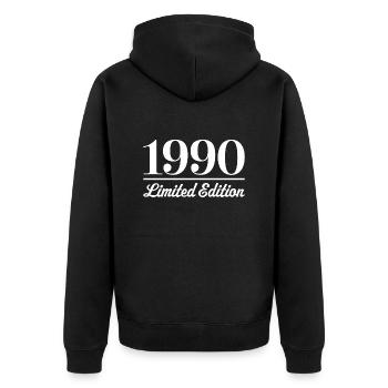 1990 Limited Edition - Unisex Premium Bio Zip Hoodie - Schwarz - Hinten - Nico (187cm)