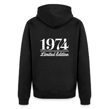 1974 Limited Edition - Unisex Premium Bio Zip Hoodie - Schwarz - Hinten - Nico (187cm)