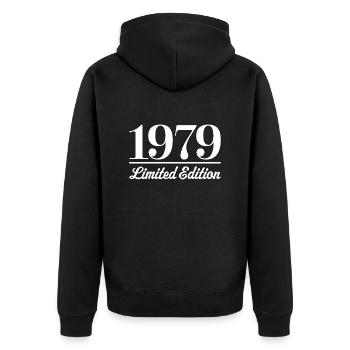 1979 Limited Edition - Unisex Premium Bio Zip Hoodie - Schwarz - Hinten - Nico (187cm)