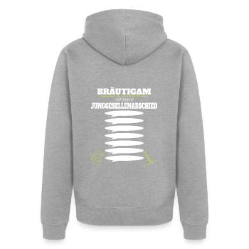 Bräutigam Polterer Junggesellenabschied Aufgaben - Unisex Premium Bio Zip Hoodie - Grau meliert - Hinten - Nico (187cm)