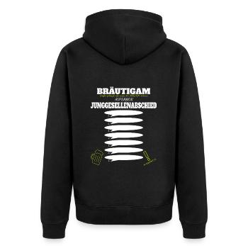 Bräutigam Polterer Junggesellenabschied Aufgaben - Unisex Premium Bio Zip Hoodie - Schwarz - Hinten - Nico (187cm)