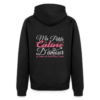 Umarmung, Liebesgeschenk, beste Umarmung, ich liebe dich - Unisex Premium Bio Zip Hoodie - Schwarz - Hinten - Nico (187cm)
