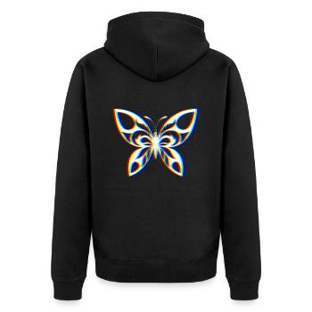 EDM Trikolor - Schmetterling - Glitch - Rave style - Unisex Premium Bio Zip Hoodie - Schwarz - Hinten - Nico (187cm)