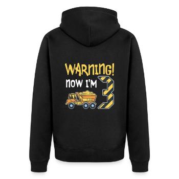 3. Geburtstag Junge 3 Jahre alt Kipper Baustelle - Unisex Premium Bio Zip Hoodie - Schwarz - Hinten - Nico (187cm)