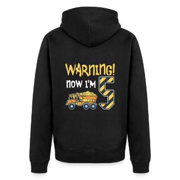 5. Geburtstag Junge 5 Jahre alt Kipper Baustelle - Unisex Premium Bio Zip Hoodie - Schwarz - Hinten - Nico (187cm)
