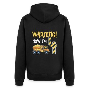 4. Geburtstag Junge 4 Jahre alt Kipper Baustelle - Unisex Premium Bio Zip Hoodie - Schwarz - Hinten - Nico (187cm)