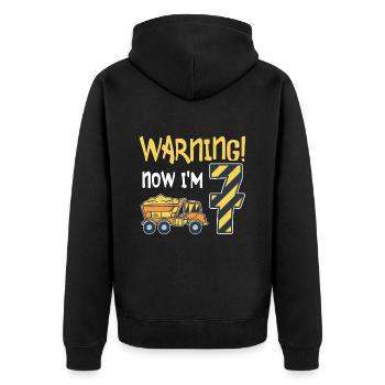 7. Geburtstag Junge 7 Jahre alt Kipper Baustelle - Unisex Premium Bio Zip Hoodie - Schwarz - Hinten - Nico (187cm)